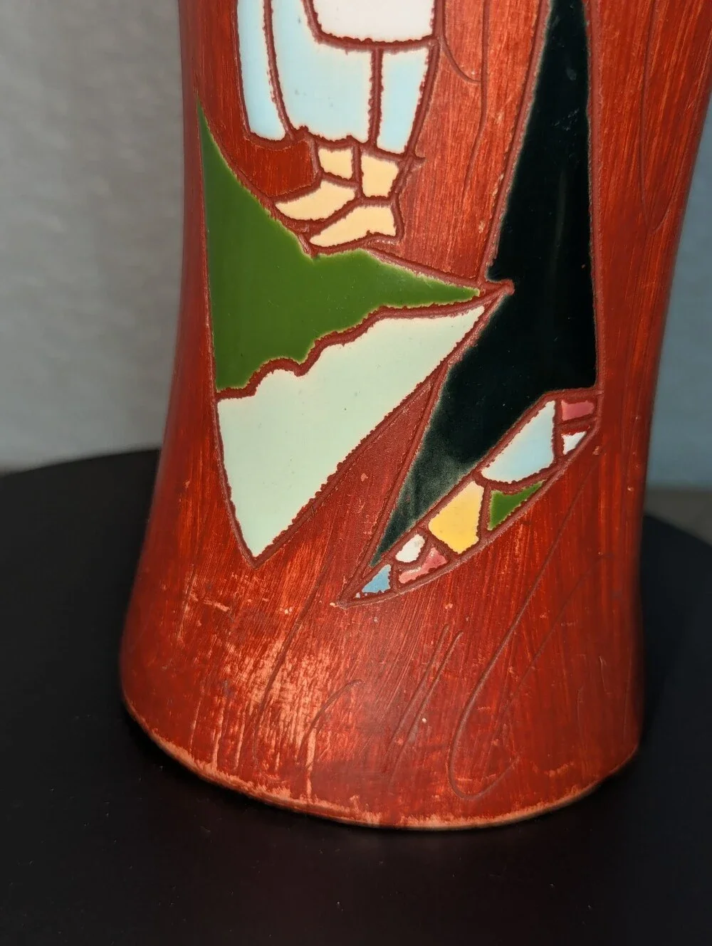 VTG MCM Keramos Israel Pottery Pitcher Vase Signed Israel Taub 13.5